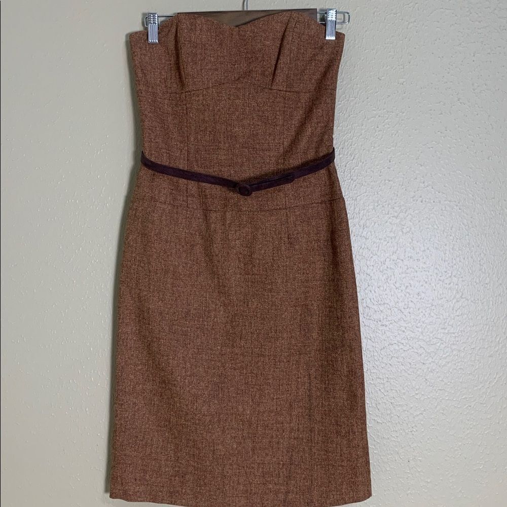 Anthropologie Molly New York Women's Strapless Brown Verite Pencil Dress Belt 2